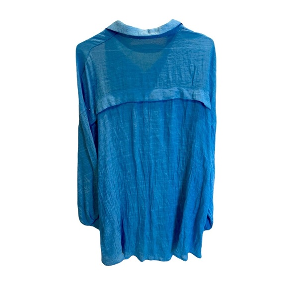 Coeur De Vague Button Down Shirt Blue Tunic Long Size 3XL - Picture 2 of 3